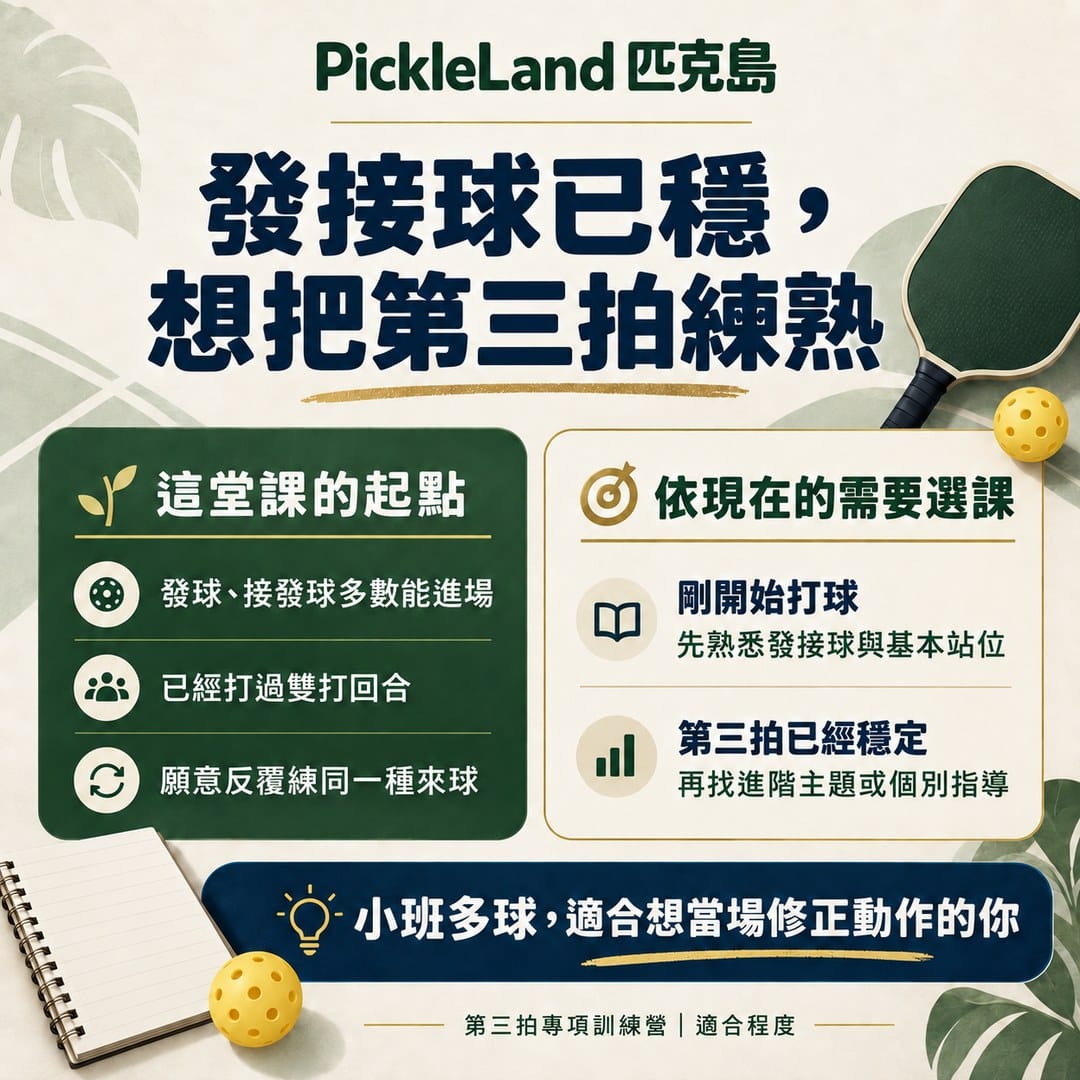 具備基本發接球與雙打經驗的球友，如何判斷第三拍專項課程是否適合