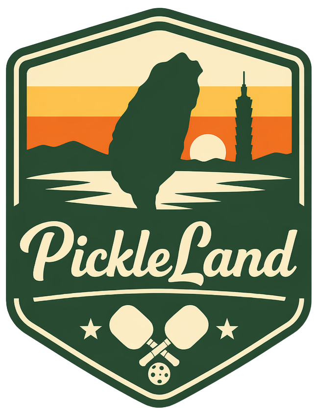 目前採用的 PickleLand 徽章,保留台灣、101 與橘色晚霞